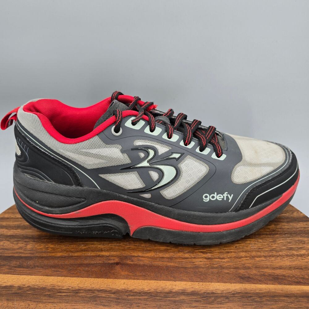 Gravity Defyer Gdefy Shoes Mens 9.5 Gray Black Red Mesh Ion Athletic Sneakers